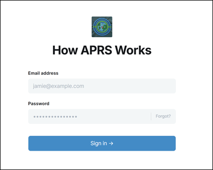 Authentication - How APRS Works - Login Page